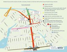 Map showing road closures and parking restrictions for the 2024 Sea Witch festival